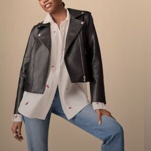 NWT LOFT Pebbled Faux Leather Black Moto Jacket - XL
